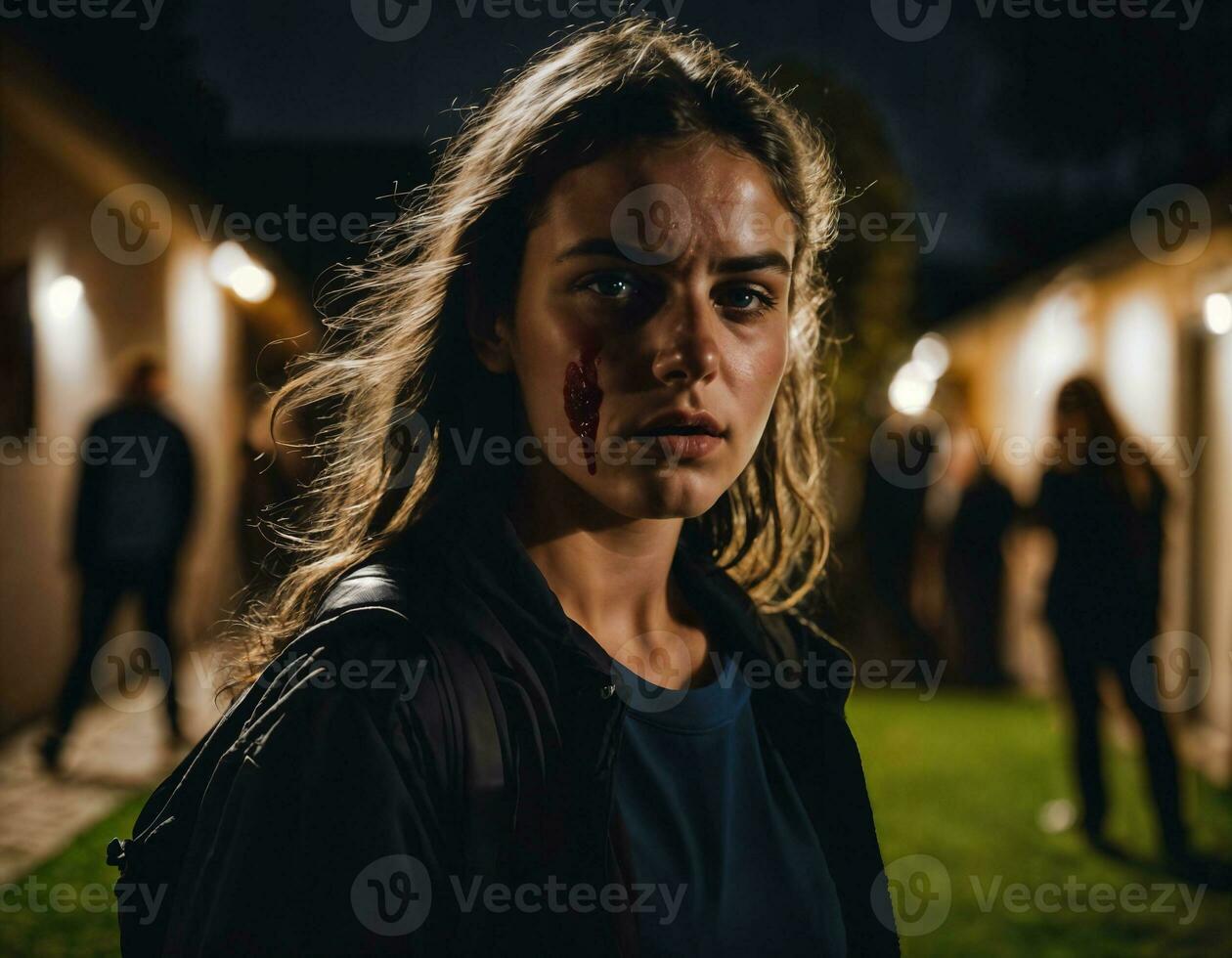 foto grupo do raiva Bravo Adolescência Faculdade menina brigando a de outros com ferida em face, generativo ai