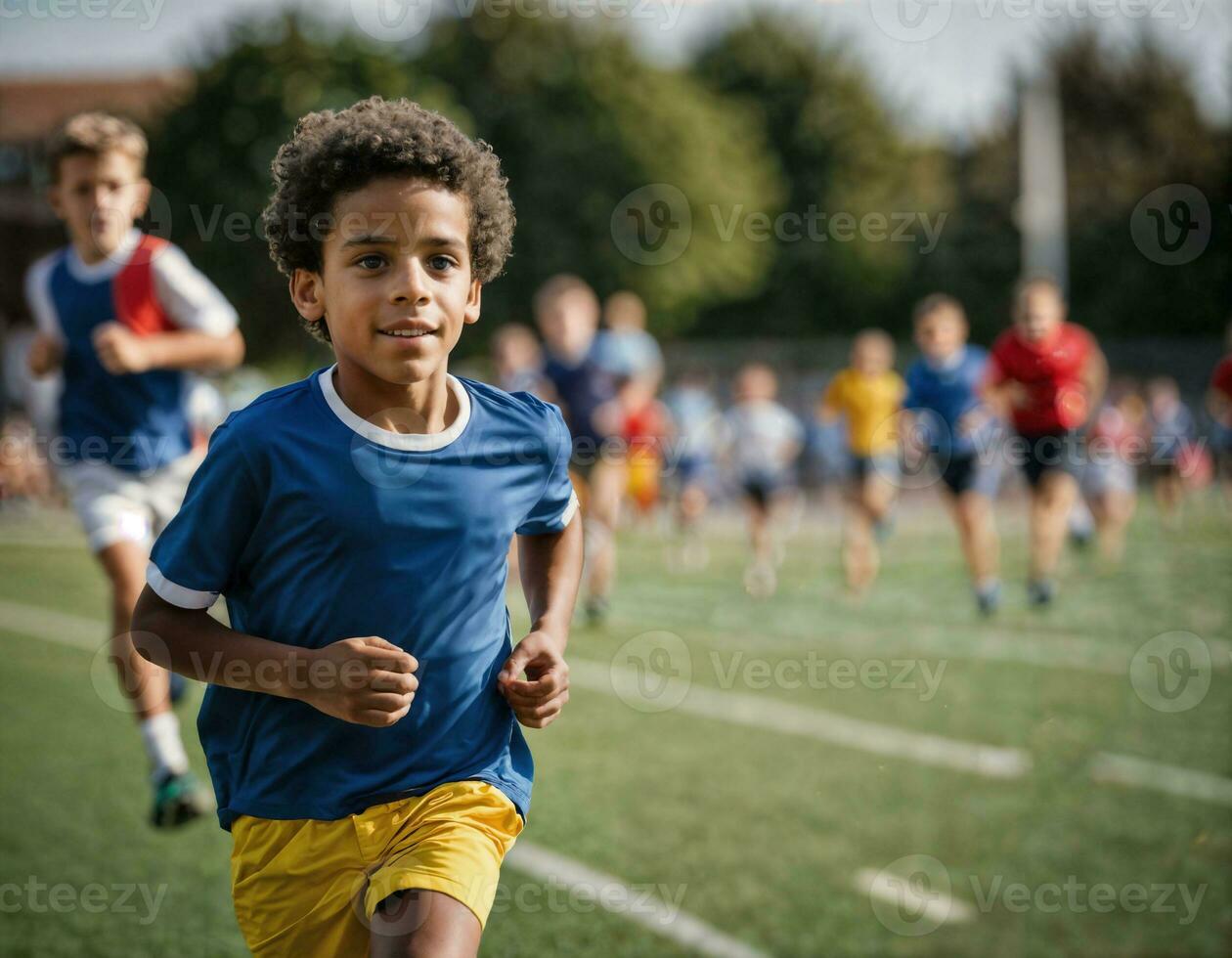 foto do Garoto crianças corrida raça esporte às escola, generativo ai