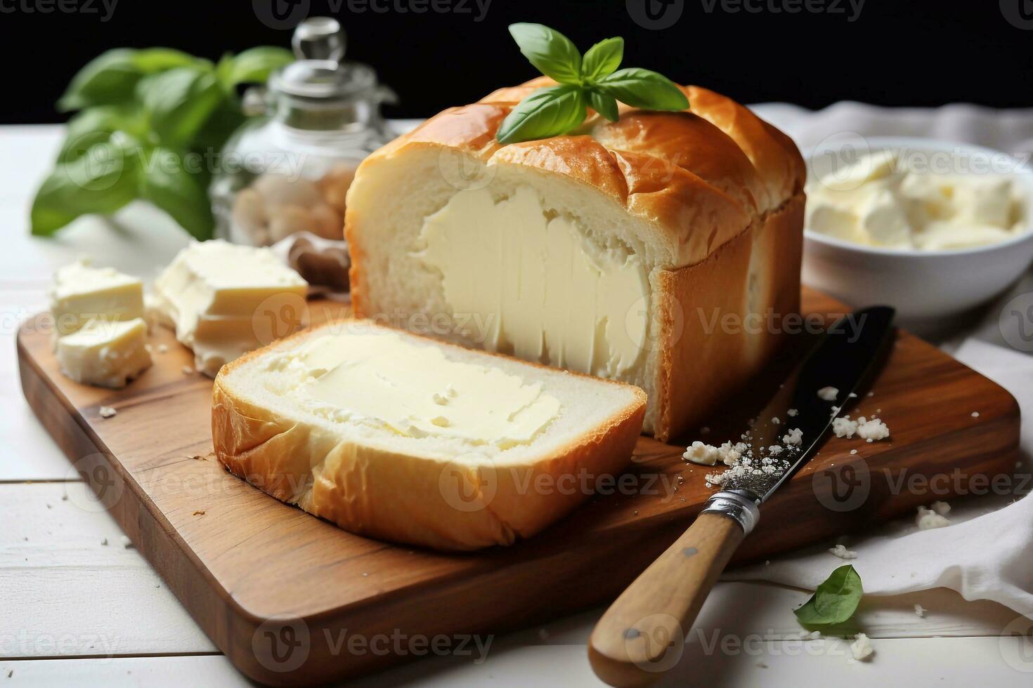 cremoso indulgência levar em leite pão com creme queijo generativo ai foto