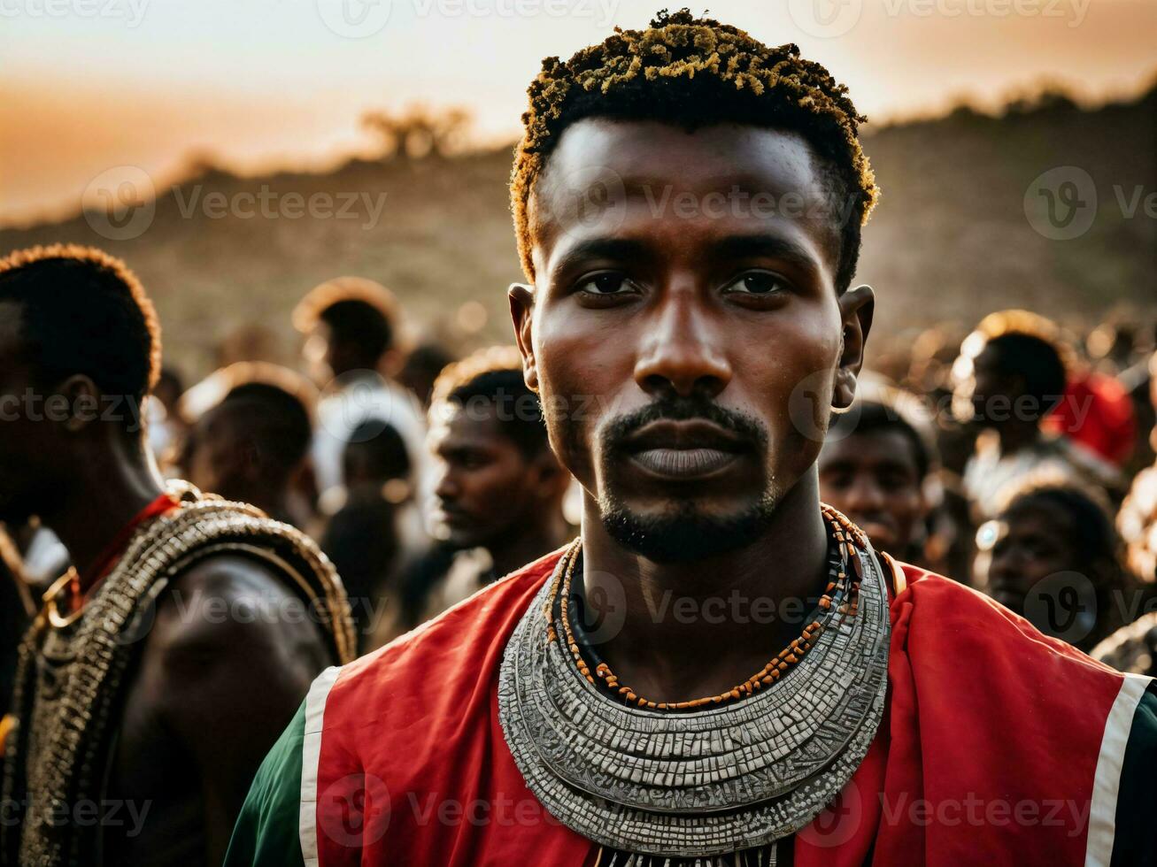 foto do africano homem tribal guerreiros com armaduras, generativo ai