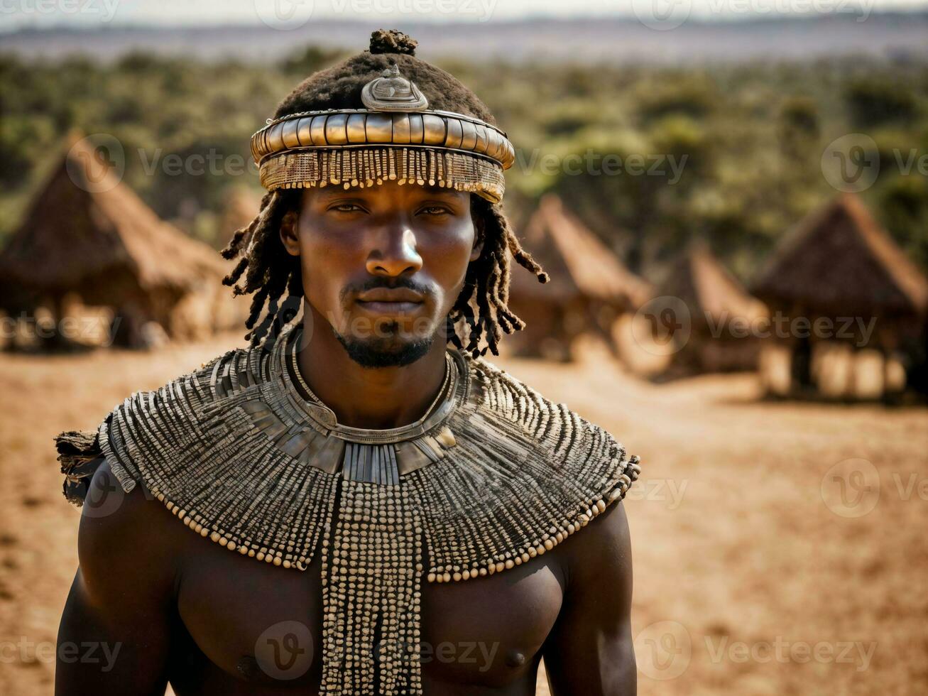 foto do africano homem tribal guerreiros com armaduras, generativo ai