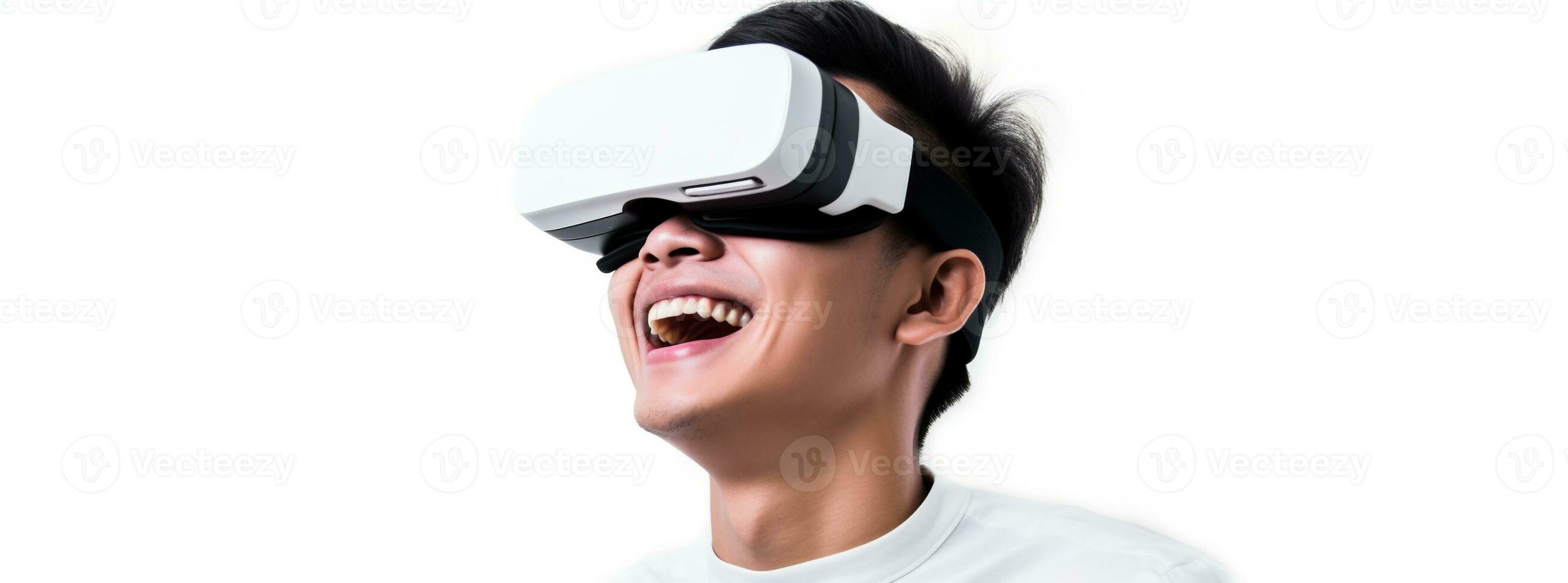 ilustração do uma pessoa vestindo uma virtual realidade vr fone de ouvido, ai gerado. foto