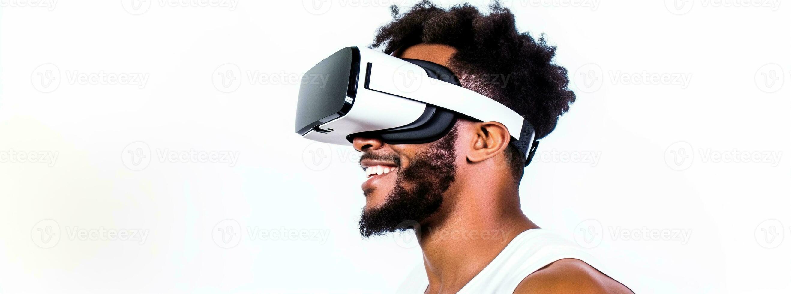 ilustração do uma pessoa vestindo uma virtual realidade vr fone de ouvido, ai gerado. foto