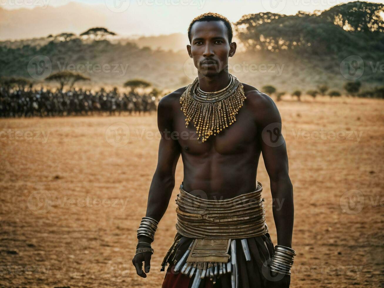 foto do africano homem tribal guerreiros com armaduras, generativo ai