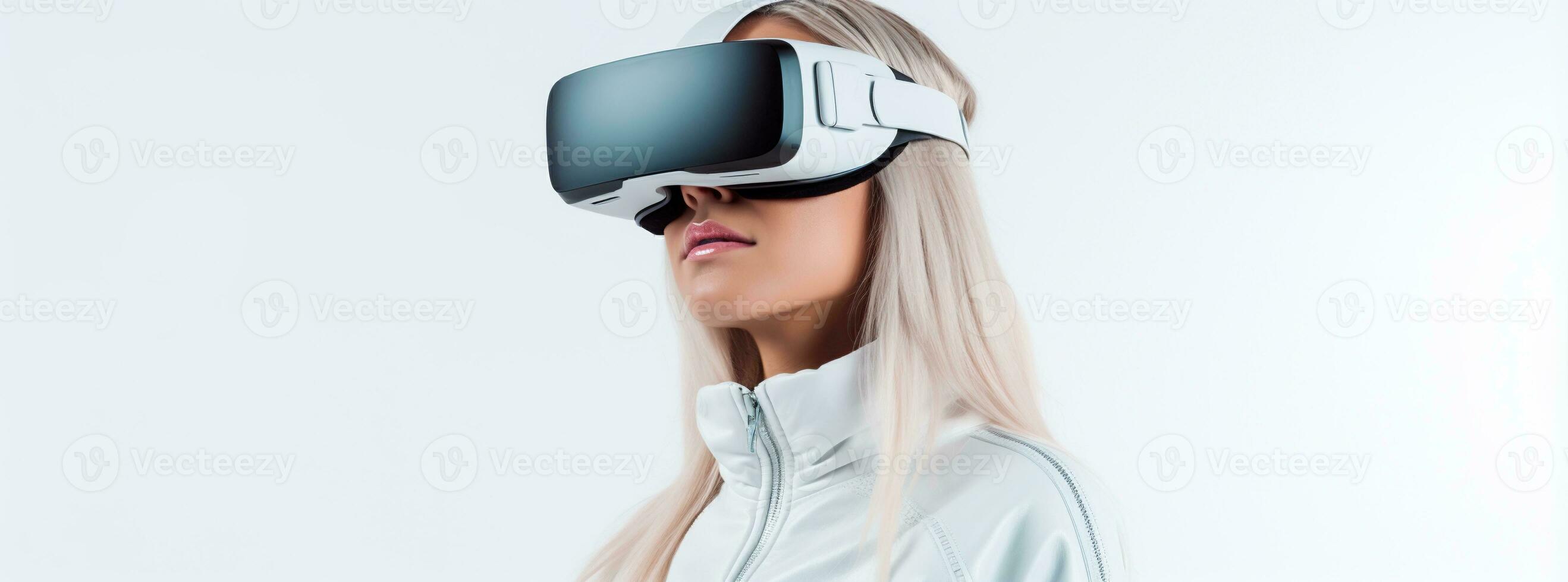 ilustração do uma pessoa vestindo uma virtual realidade vr fone de ouvido, ai gerado. foto