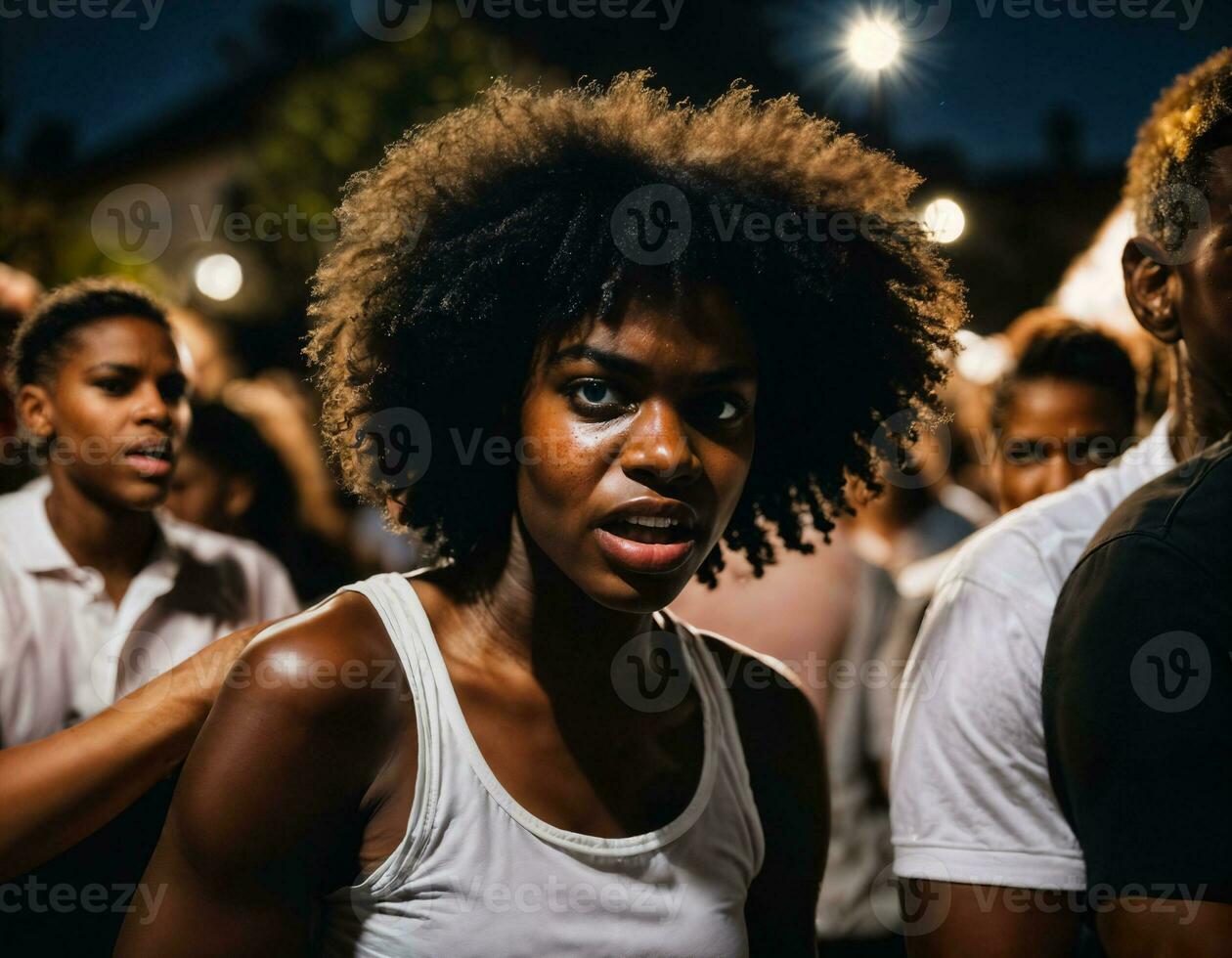 foto do raiva Bravo Preto Adolescência Faculdade menina brigando a de outros com ferida em face, generativo ai