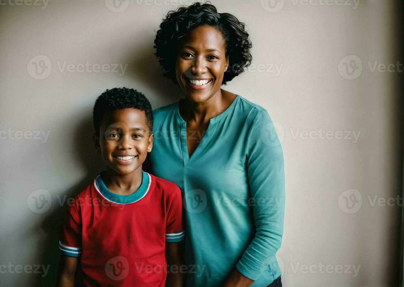 foto do feliz família Preto mãe e filho, generativo ai