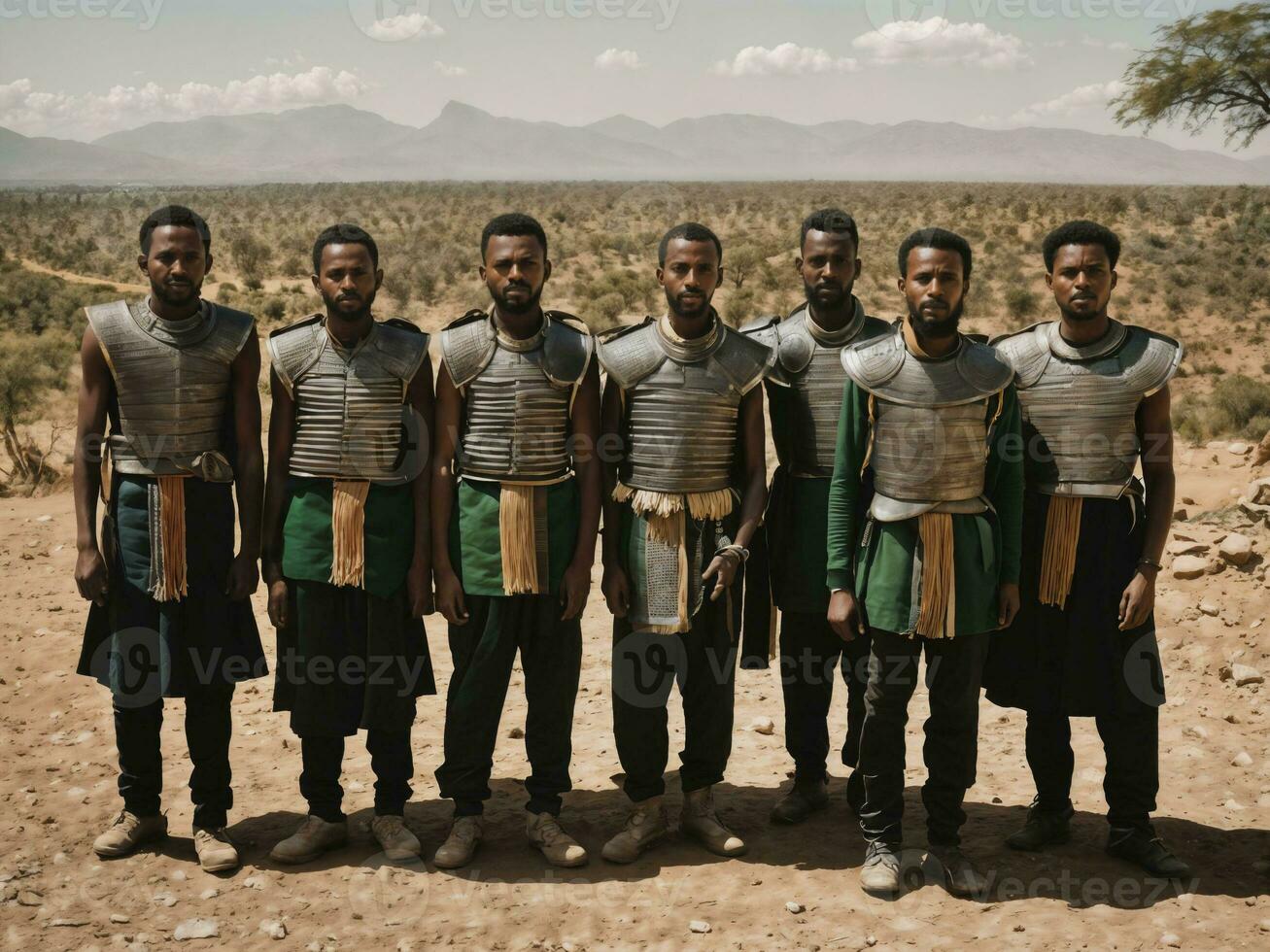 foto do africano homem tribal guerreiros com armaduras, generativo ai