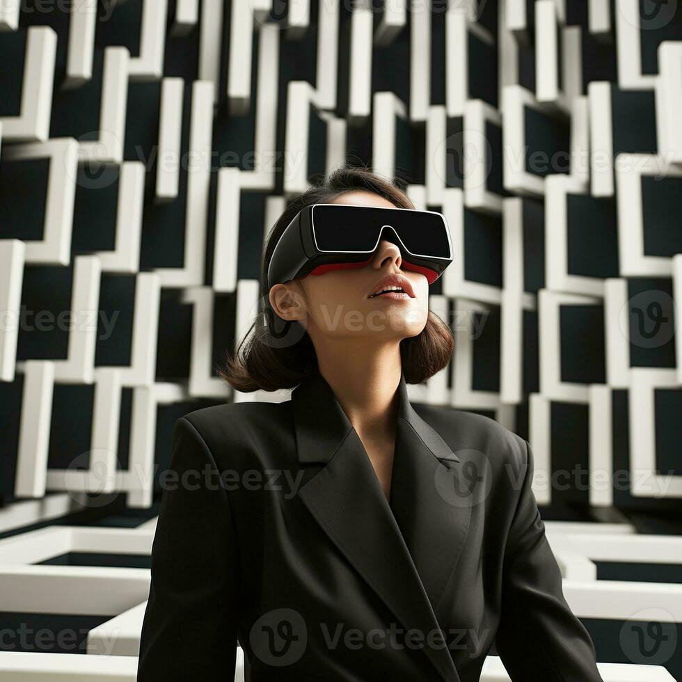 ilustração do uma pessoa vestindo uma virtual realidade vr fone de ouvido, ai gerado. foto