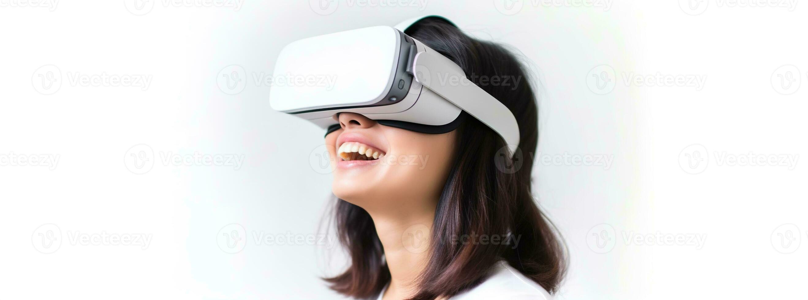 ilustração do uma pessoa vestindo uma virtual realidade vr fone de ouvido, ai gerado. foto