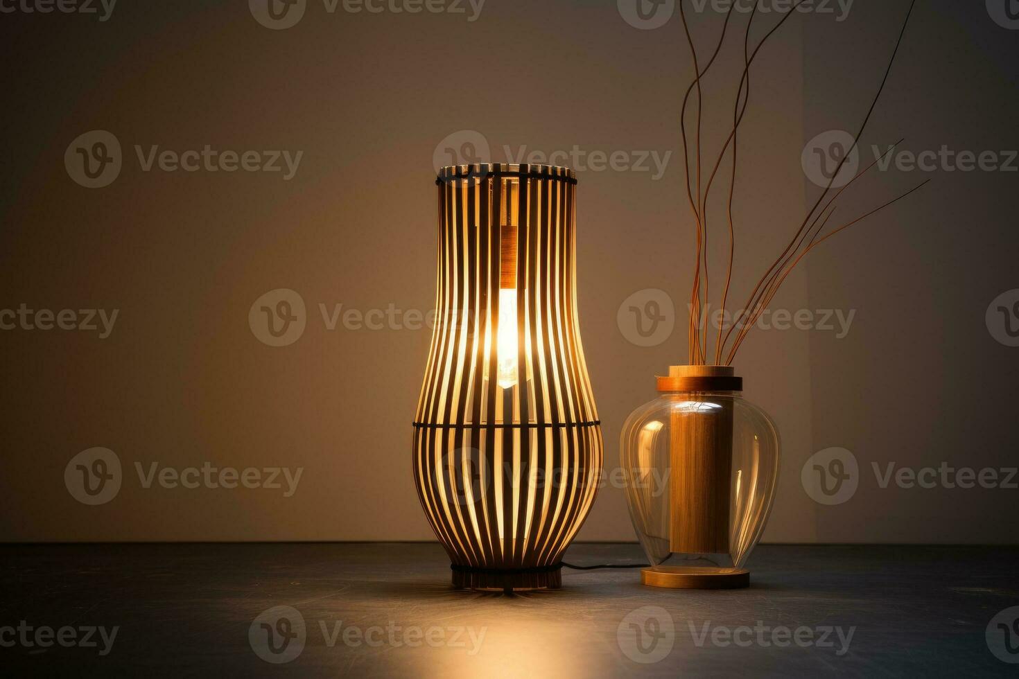 lindo tecer bambu luminária foto