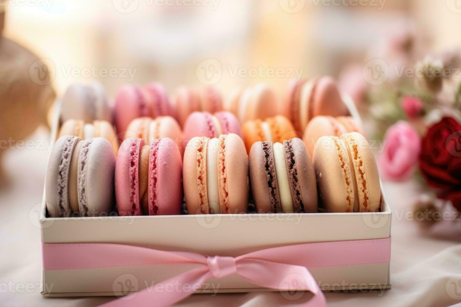 macarons dentro papel caixa. generativo ai foto