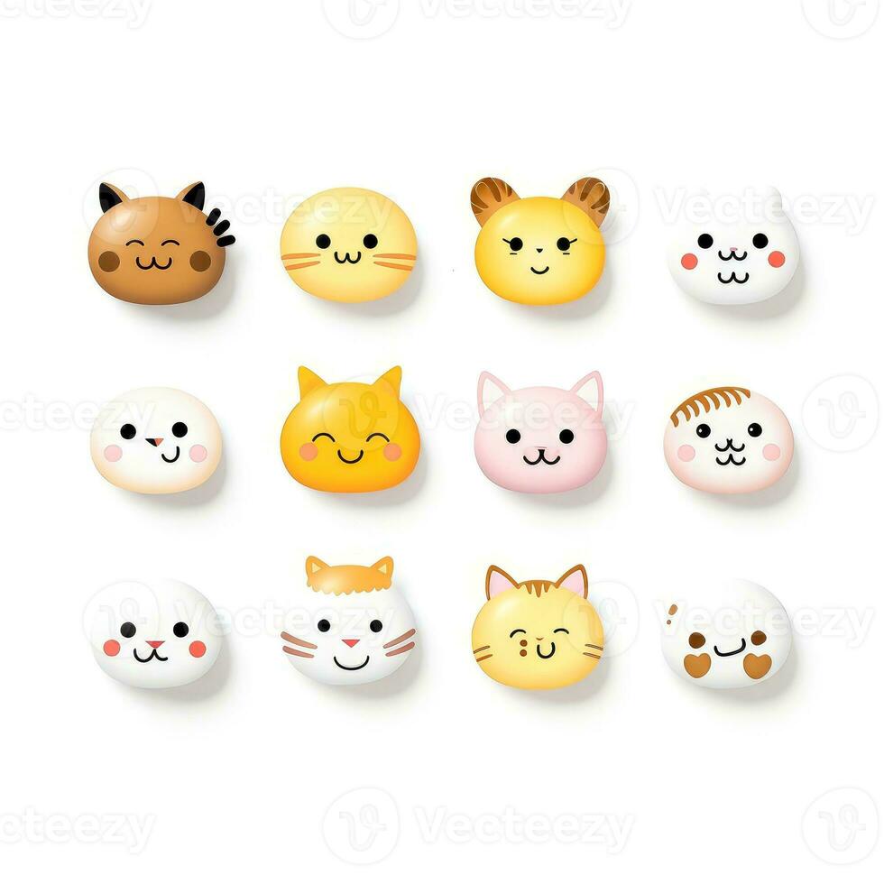 conjunto do animal rostos, face emojis, adesivos, emoticons, desenhos animados engraçado mascote personagens face definir, generativo ai ilustração foto