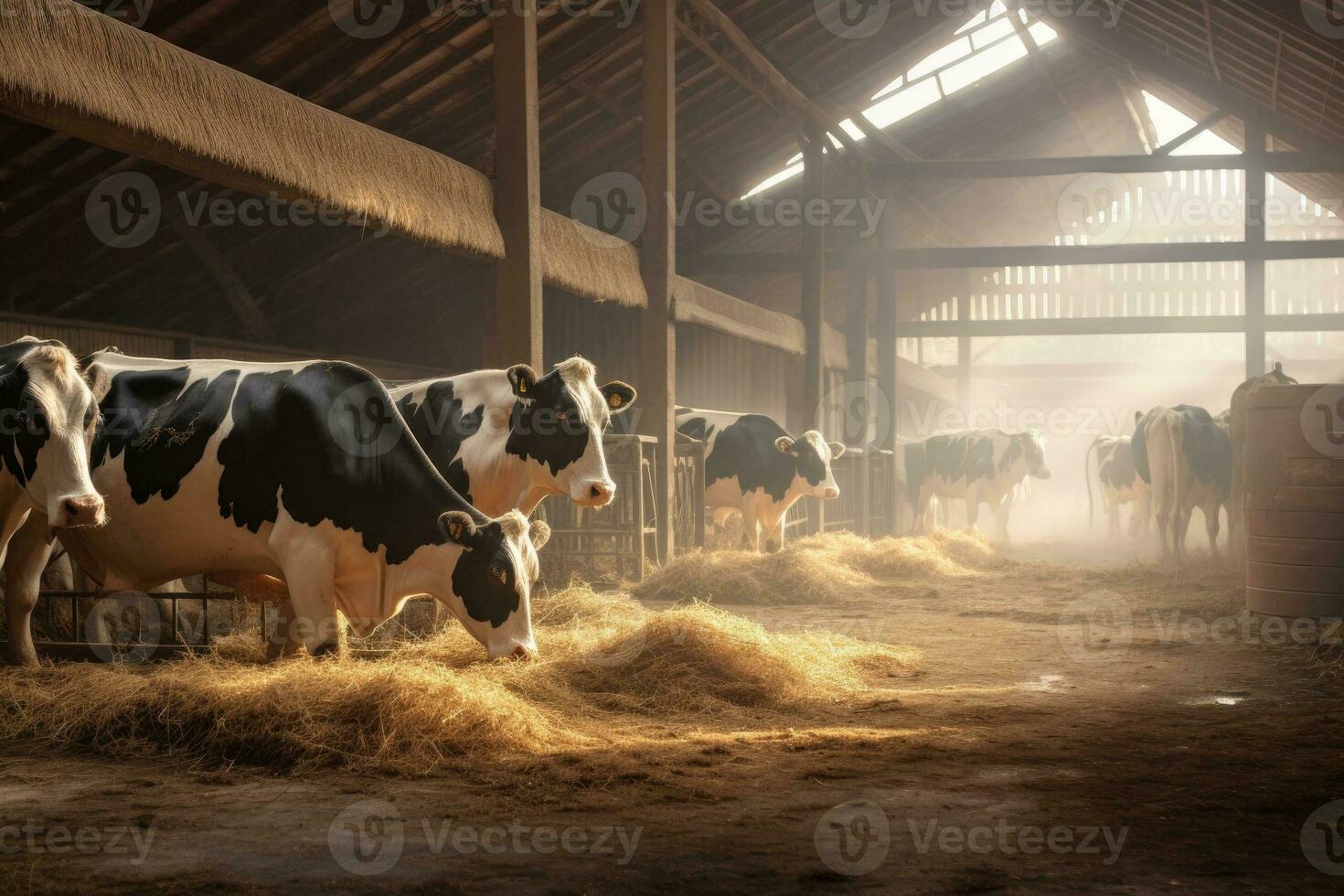vacas pastar dentro uma celeiro foto