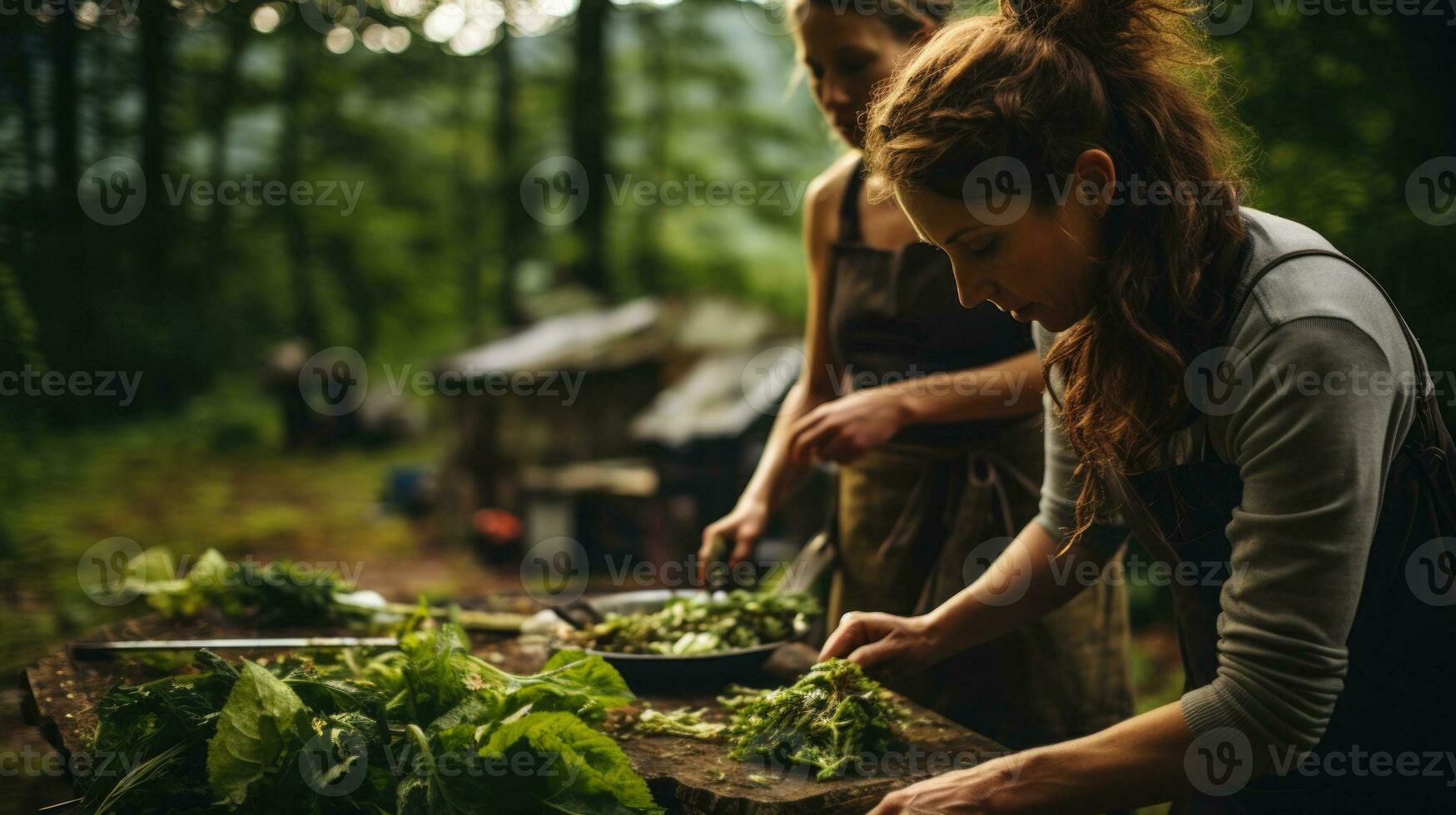 aventureiro forrageiras caçar para escondido culinária tesouros entre a exuberante folhagem e terreno aromas do a bosque foto