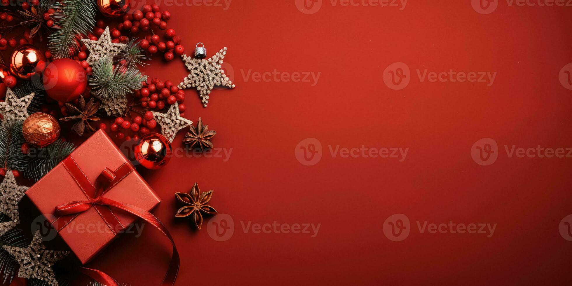 Natal fundo com vermelho e ouro decorações . ai gerado foto