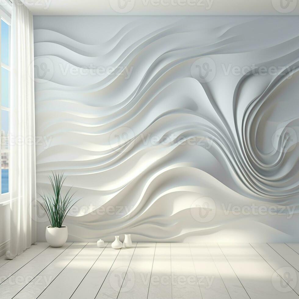 interior Projeto com abstrato branco curva linhas papel de parede, luxo textura com suave e limpar \ limpo sutil, ai generativo foto