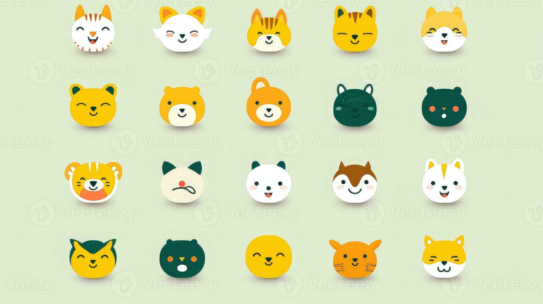 conjunto do animal rostos, face emojis, adesivos, emoticons, desenhos animados engraçado mascote personagens face definir, generativo ai ilustração foto