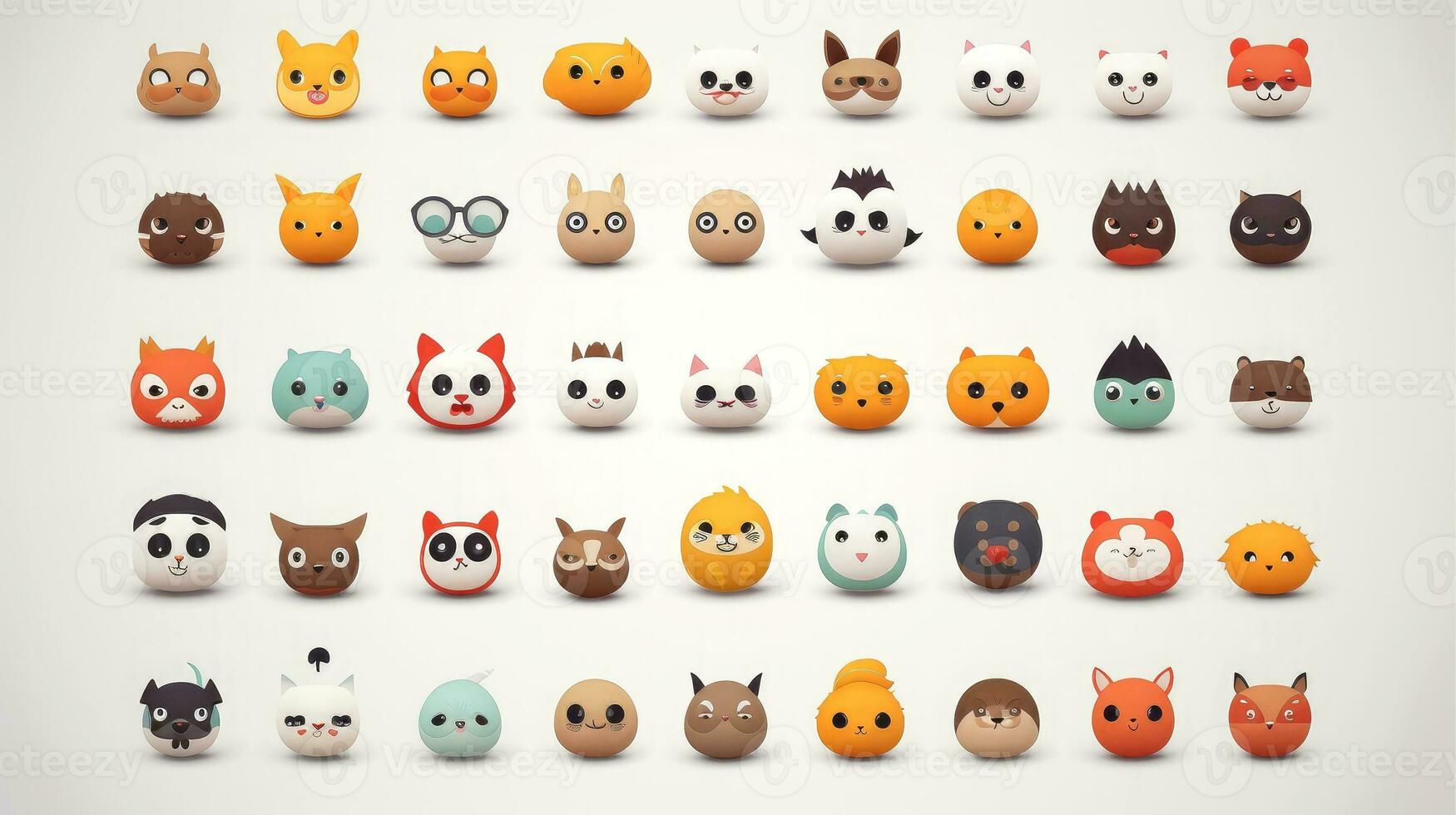 conjunto do animal rostos, face emojis, adesivos, emoticons, desenhos animados engraçado mascote personagens face definir, generativo ai ilustração foto