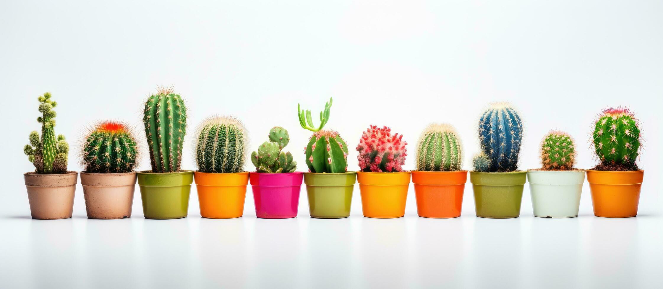 cacto plantas dentro panelas em uma branco fundo foto