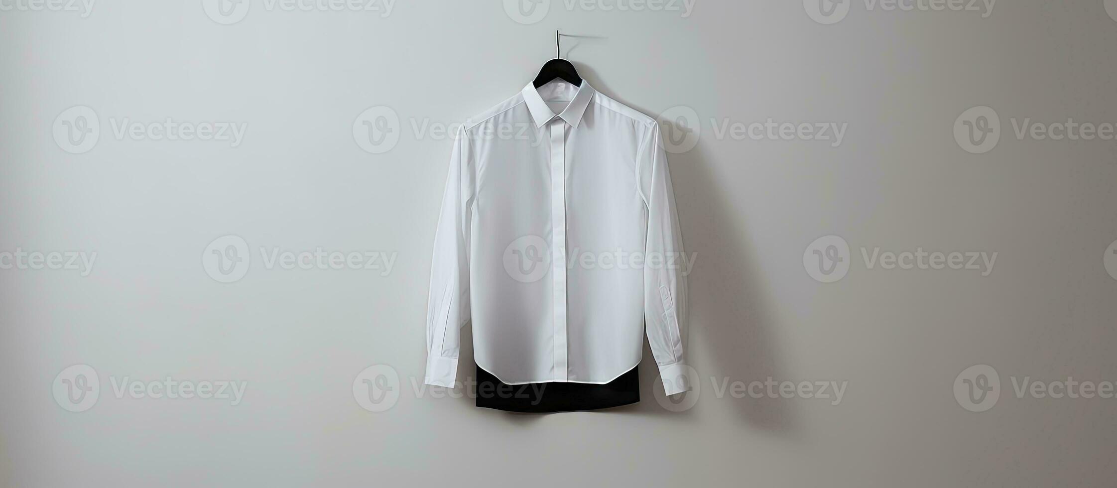 uma Preto terno e branco camisa estavam suspensão dentro a quarto foto