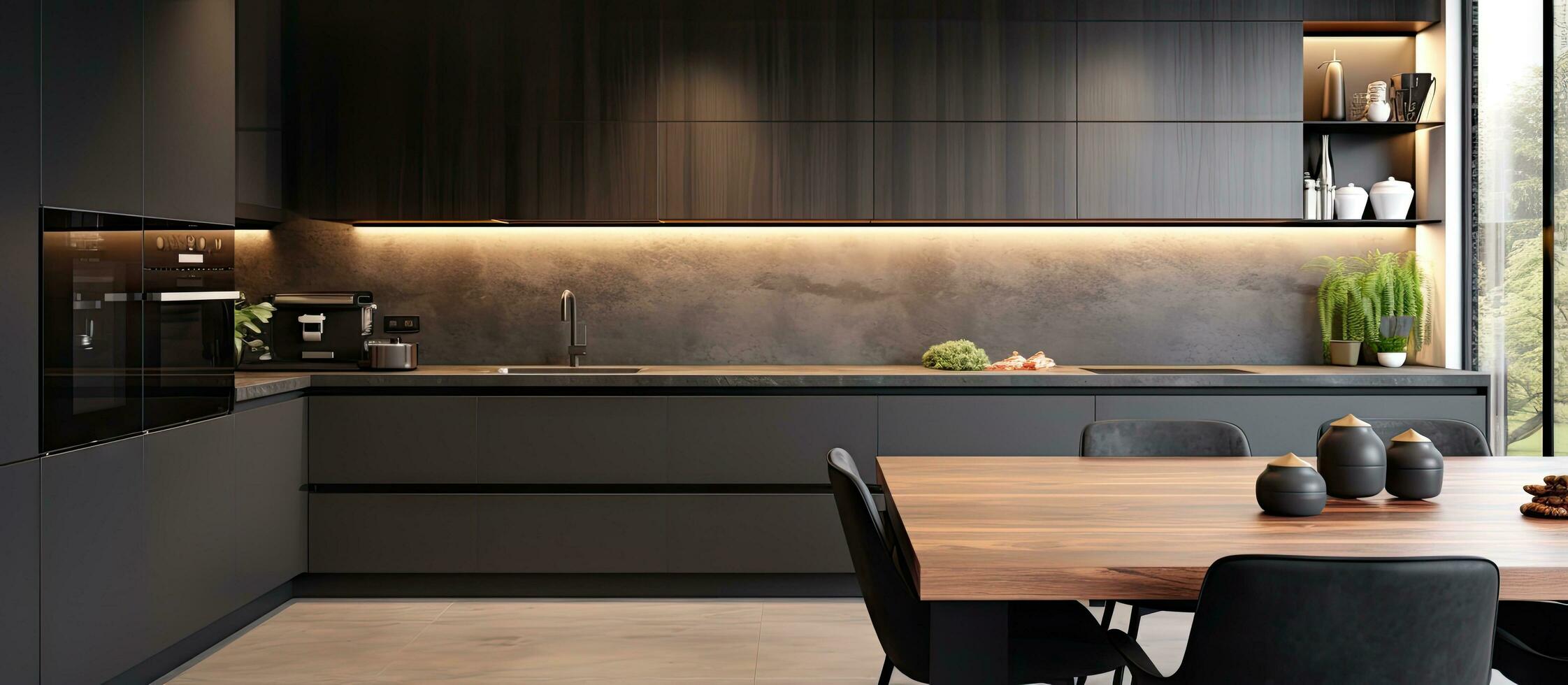 luxuoso e moderno cozinha interior foto