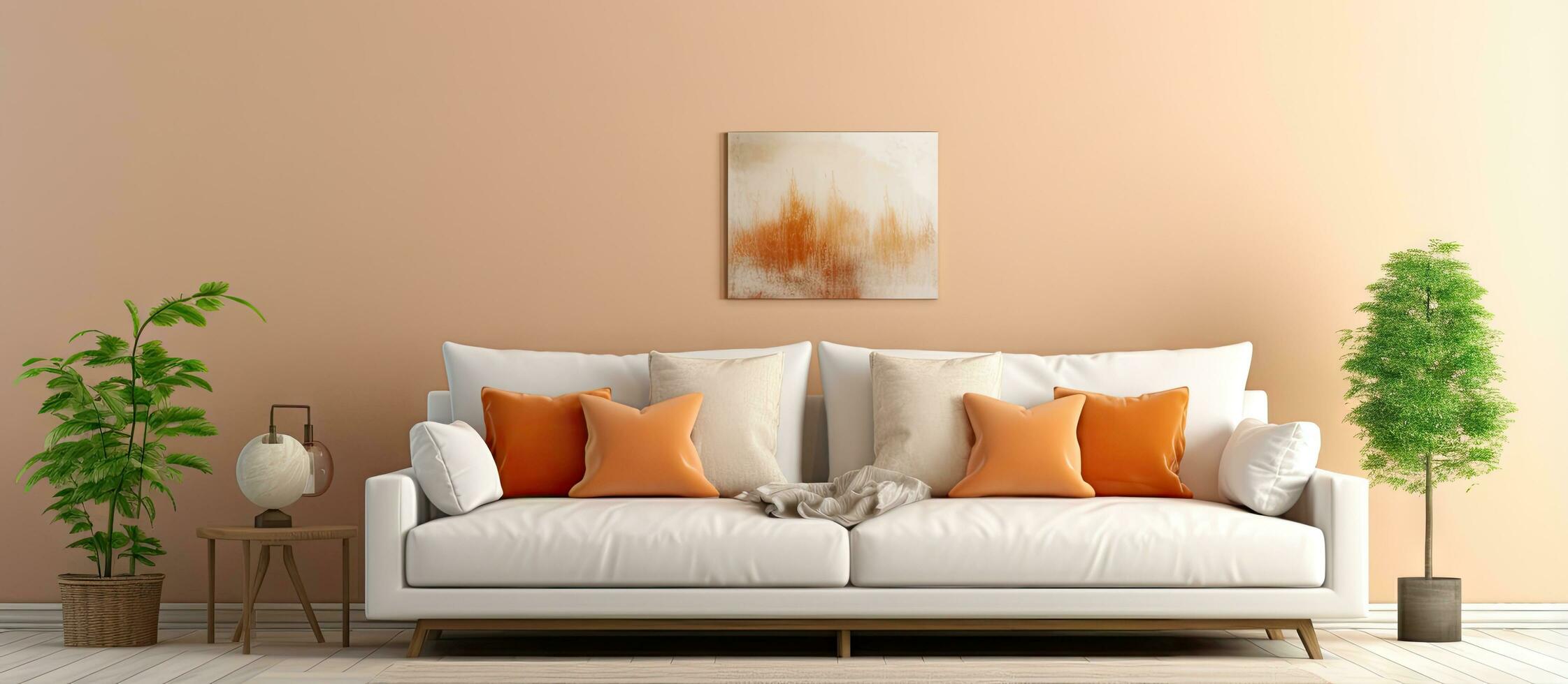 contemporâneo vivo quarto com moderno sofá e almofadas para interior Projeto decoração foto