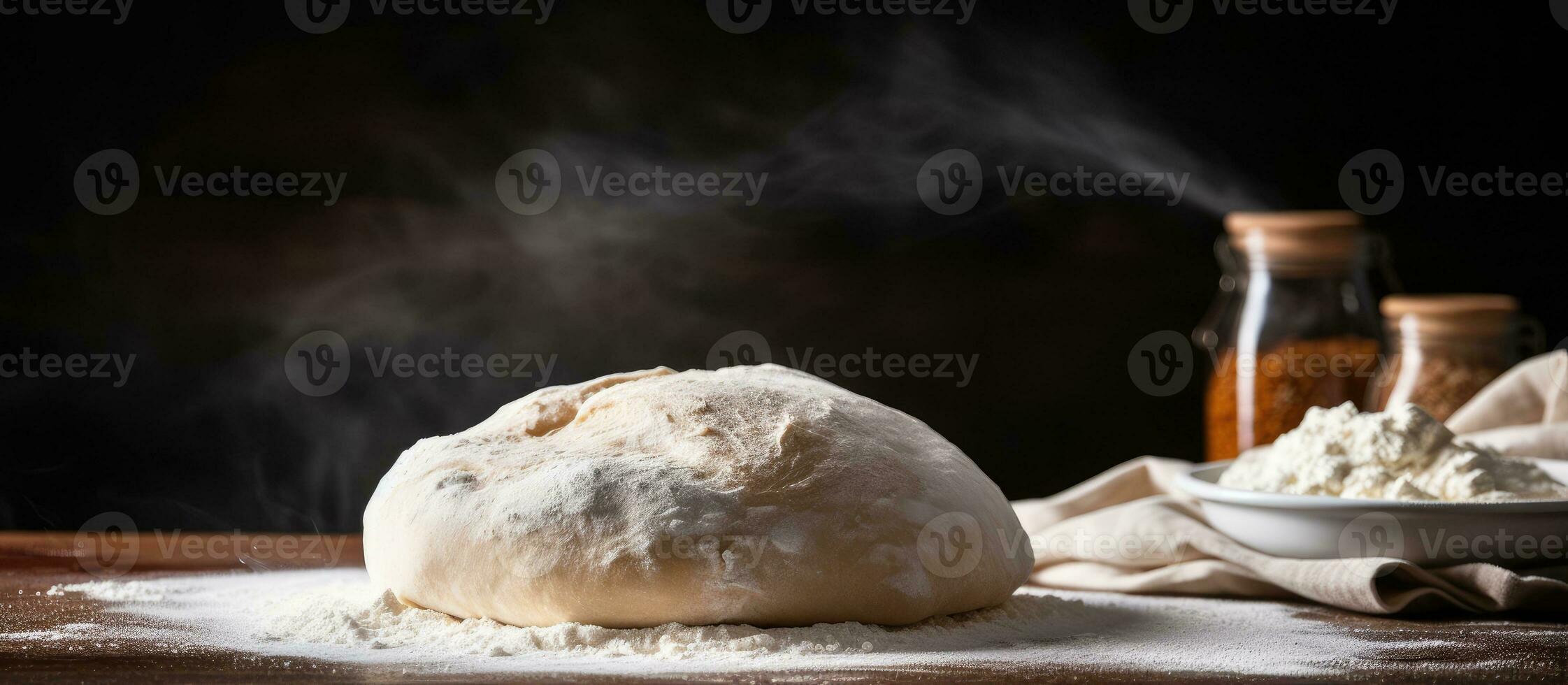 cru pão massa colocada em mesa foto