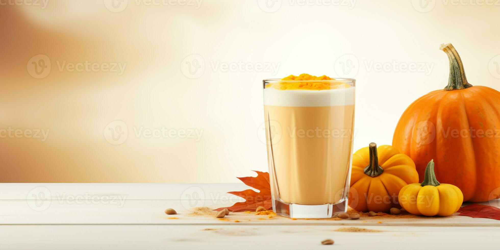 fechar acima do fresco abóbora suco com frutas em mesa, isolado em branco fundo, ai gerado foto