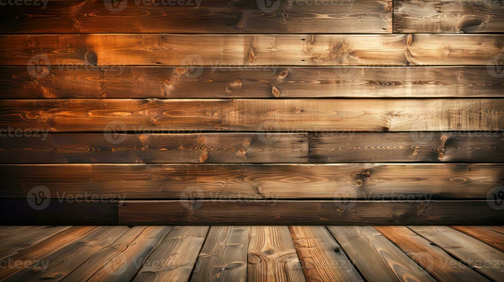 de madeira parede e chão com pranchas e nós rústico e caloroso madeira fundo ai generativo foto