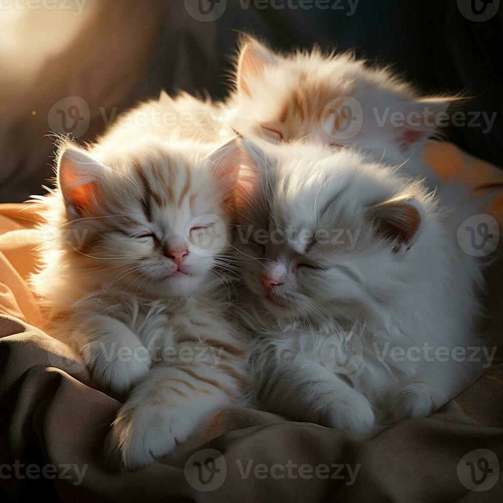 pacificamente dormindo bebê gato, acolhedor fofa gatinho cochilando, ai generativo foto