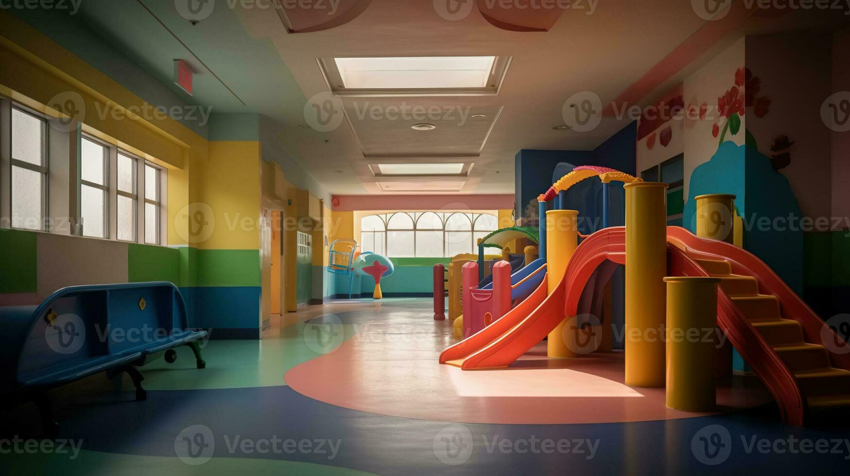 Parque infantil criança zona dentro uma escola, ai generativo foto