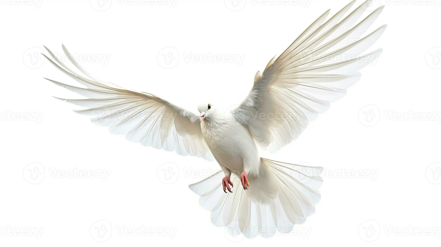 uma branco pomba vôo isolado em uma branco fundo. generativo ai foto
