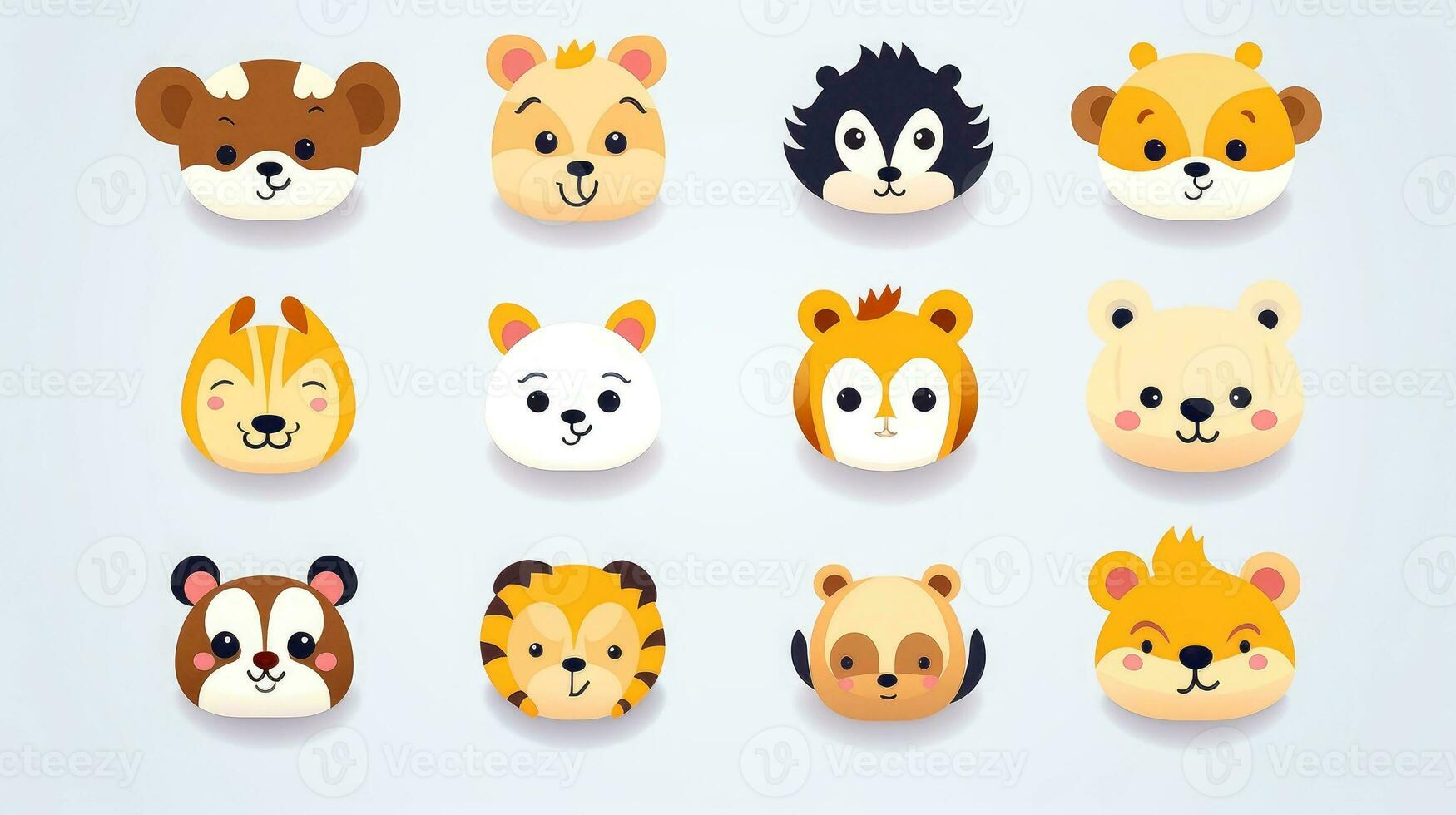 conjunto do desenho animado rostos expressões, face emojis, adesivos, emoticons, desenho animado engraçado mascote personagens face definir, generativo ai ilustração foto