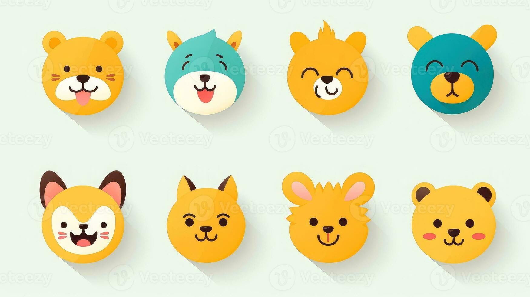 conjunto do desenho animado rostos expressões, face emojis, adesivos, emoticons, desenho animado engraçado mascote personagens face definir, generativo ai ilustração foto