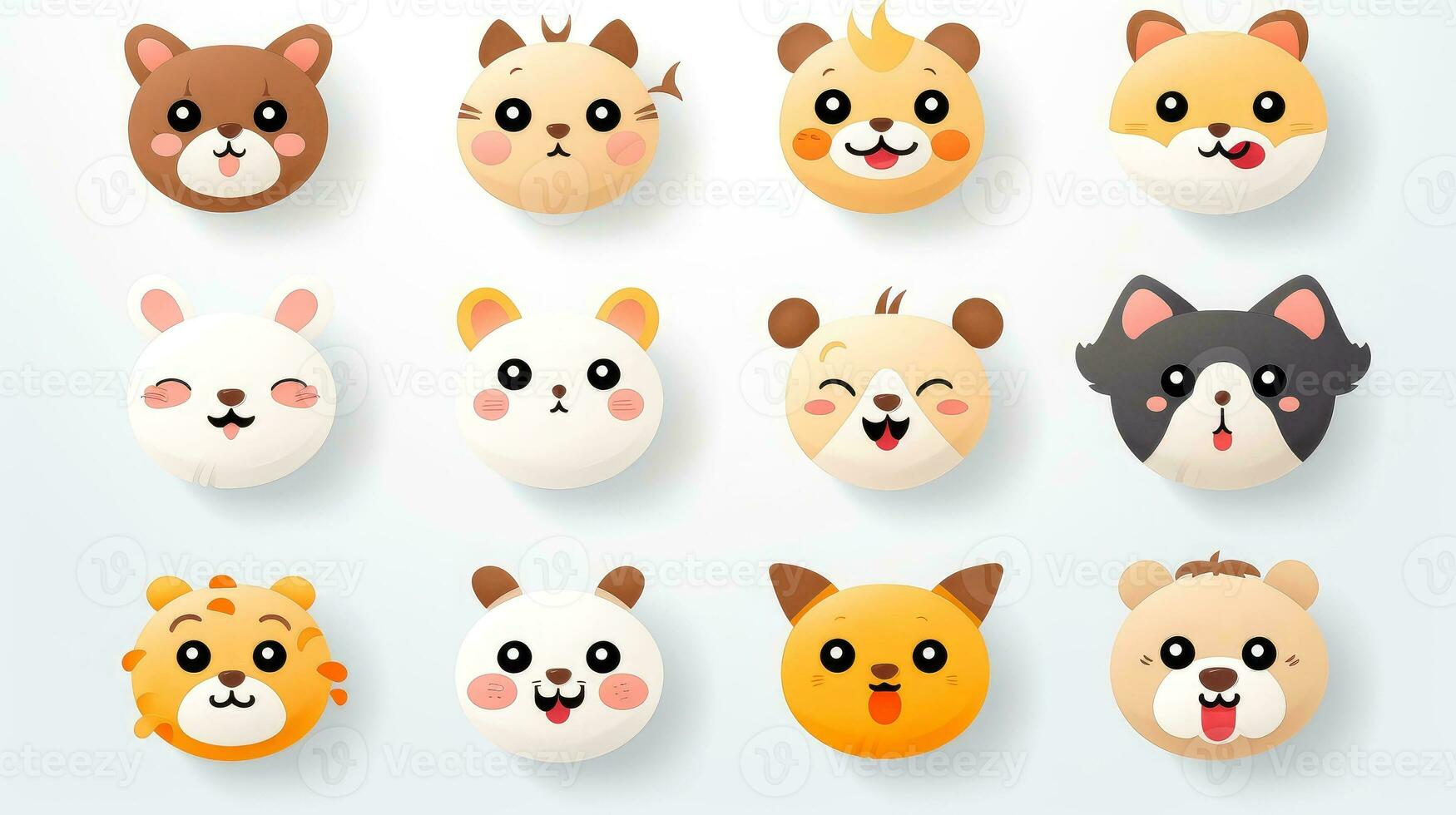 conjunto do desenho animado rostos expressões, face emojis, adesivos, emoticons, desenho animado engraçado mascote personagens face definir, generativo ai ilustração foto