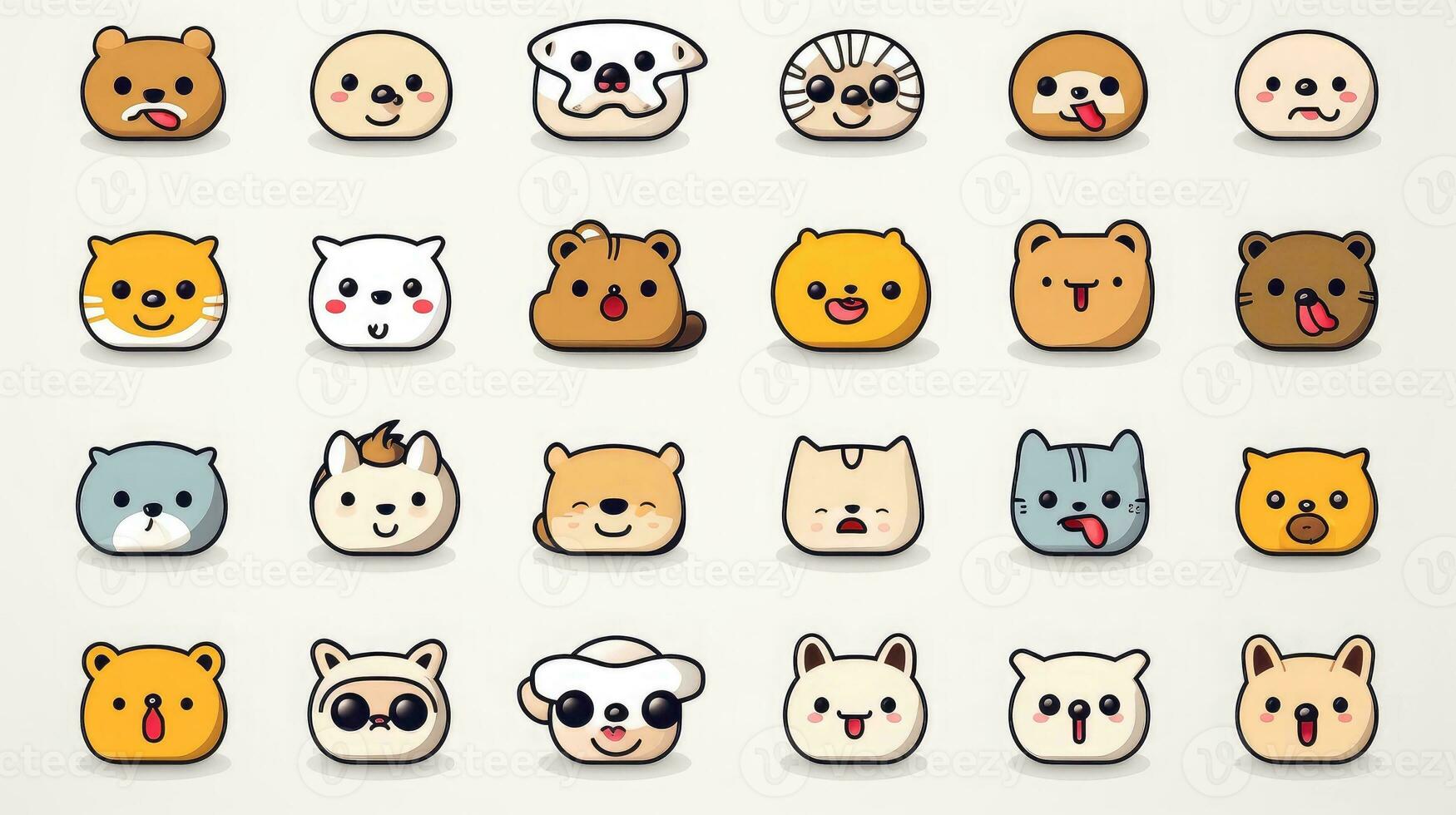 conjunto do desenho animado rostos expressões, face emojis, adesivos, emoticons, desenho animado engraçado mascote personagens face definir, generativo ai ilustração foto