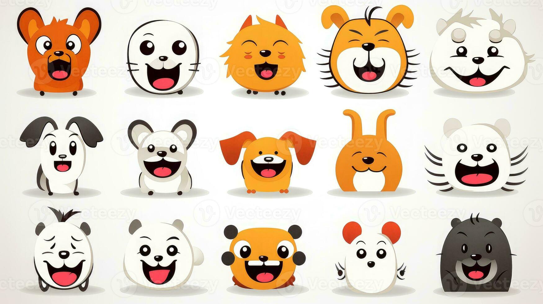 conjunto do desenho animado rostos expressões, face emojis, adesivos, emoticons, desenho animado engraçado mascote personagens face definir, generativo ai ilustração foto