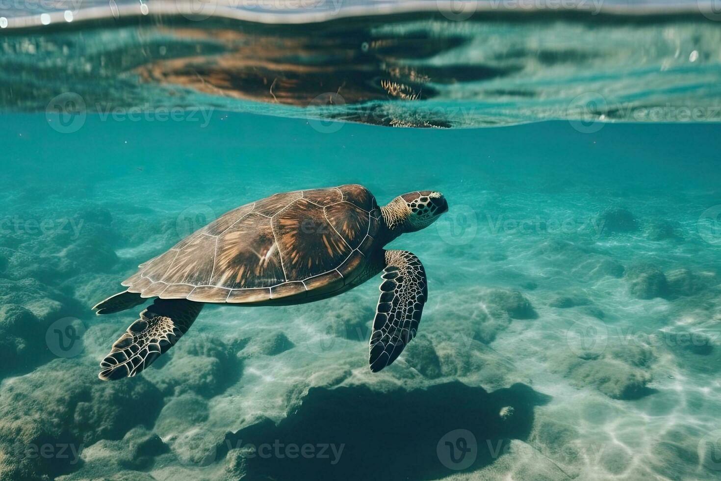 majestoso mar tartaruga graciosamente natação dentro cristal Claro águas foto