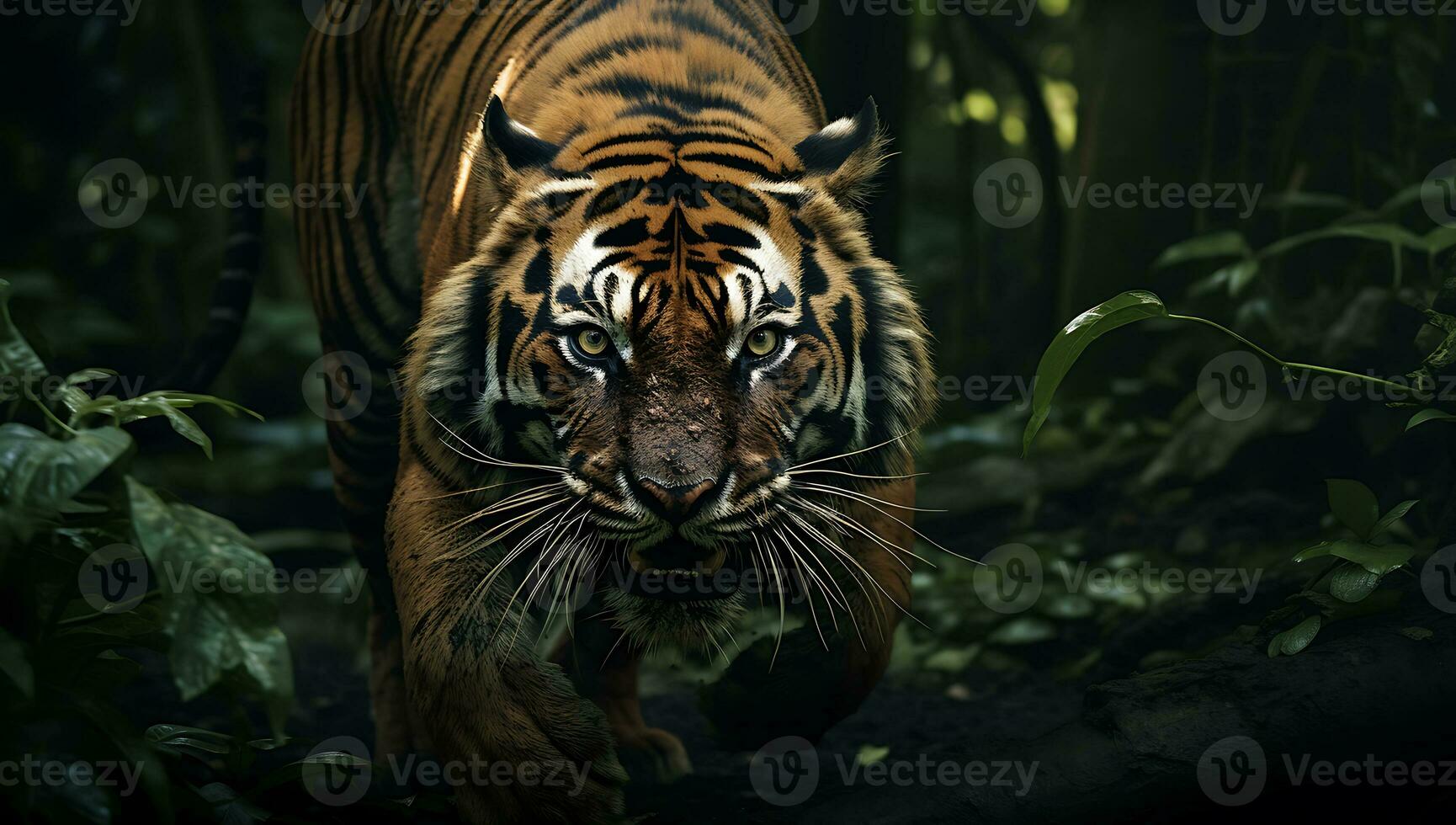 Tigre Na Selva Com Luz Solar, Renderização Em 3d. Imagem e
