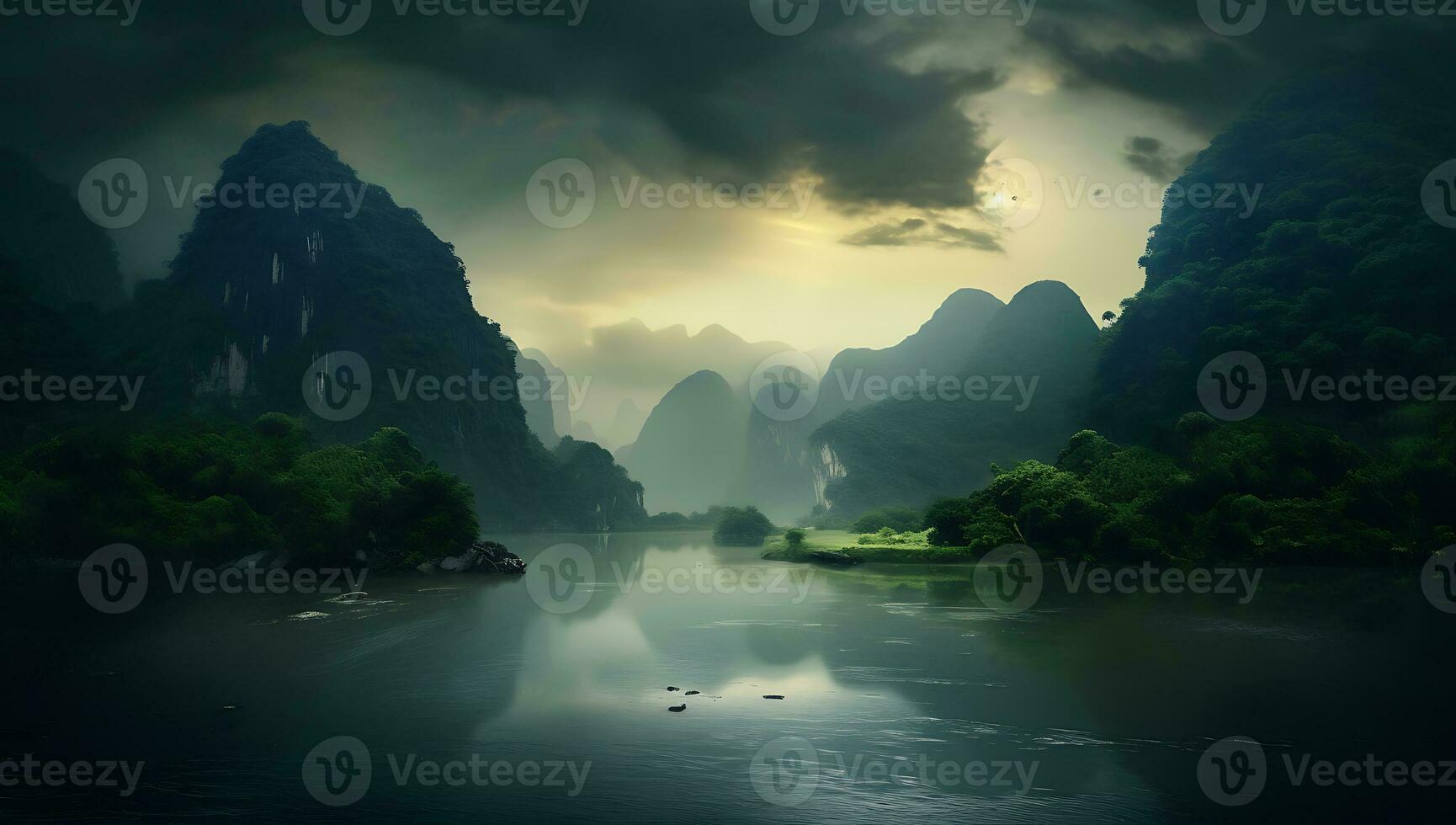 calcário montanhas e rio dentro carste panorama foto
