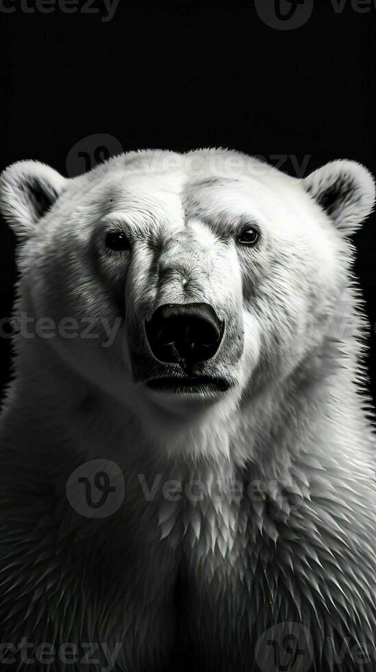 majestoso polar Urso em Sombrio fundo dentro Preto e branco generativo ai foto