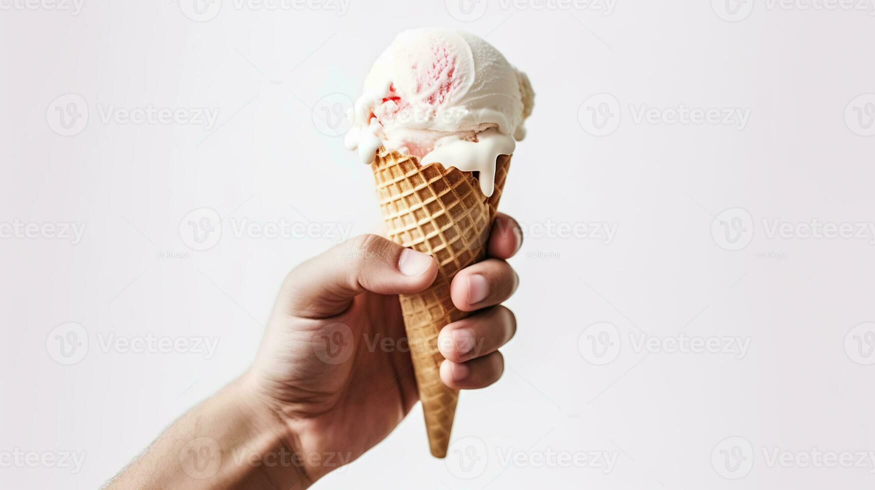 homem mão segurando leite gelo creme dentro uma cone isolado em branco fundo. generativo ai foto