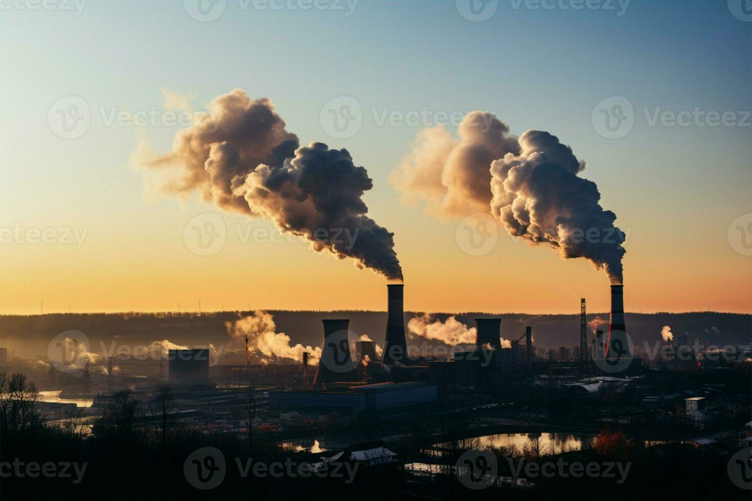 fumaça dentro foco, destacando meio Ambiente poluente emissões a partir de fábrica, poder plantar ai gerado foto
