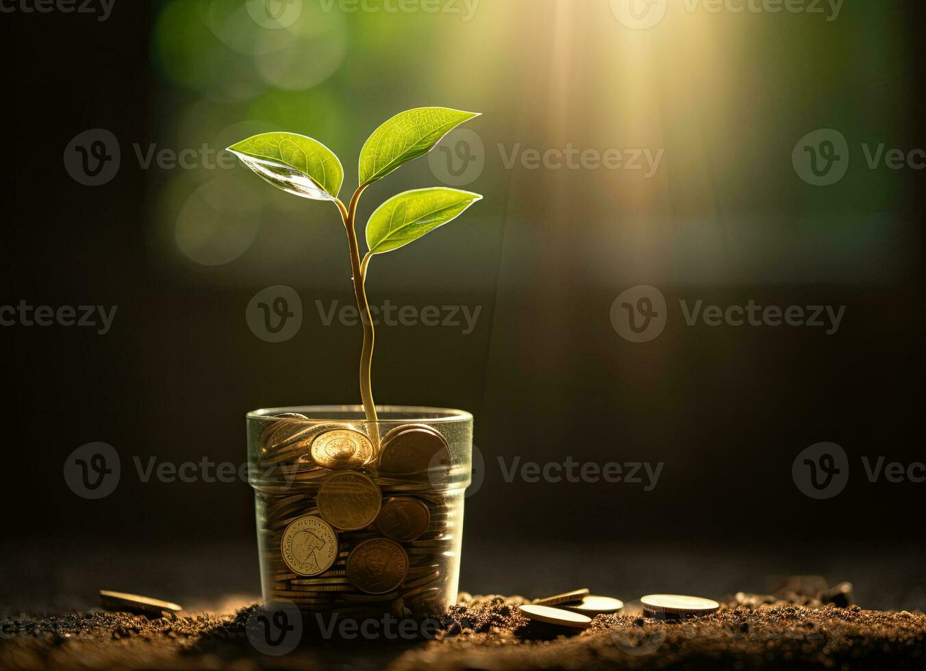 plantar crescendo Fora do uma jarra do moedas, investimento conceito. ai gerado foto