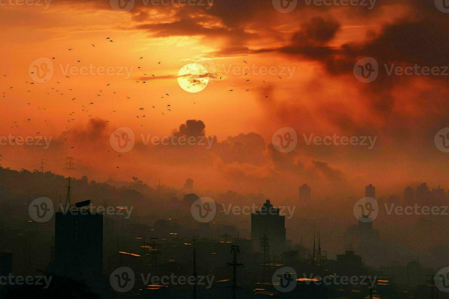 manhã Sol tentativas para Claro smog cidade ai gerado foto