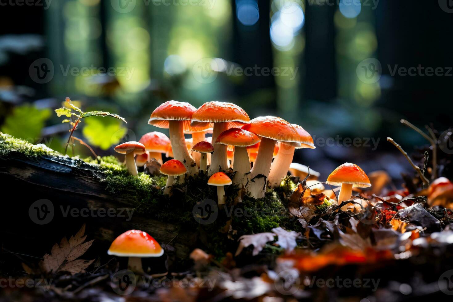 uma grupo do selvagem cogumelos uma Tesouro tesouro dentro a floresta cativante com seus vibrante cores e único formas foto