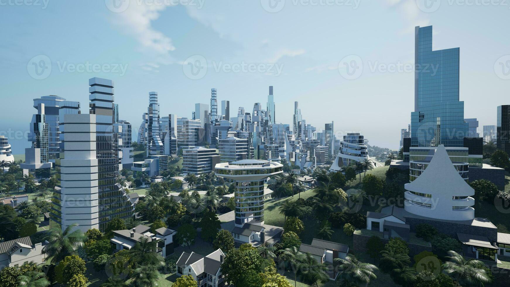 futurista verde cidade conceito, 3d render foto