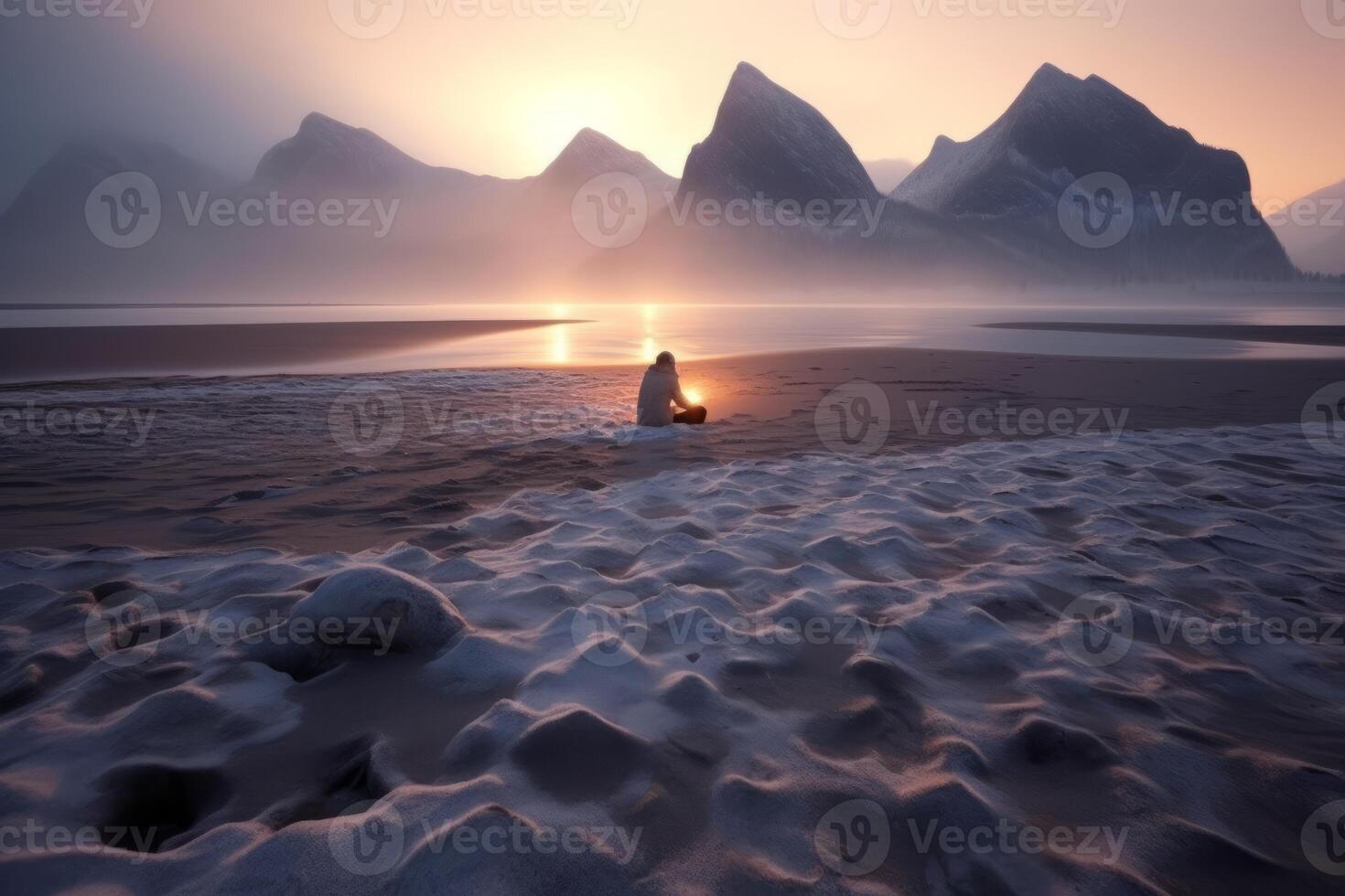 Sombrio inverno paisagem de praia generativo ai foto