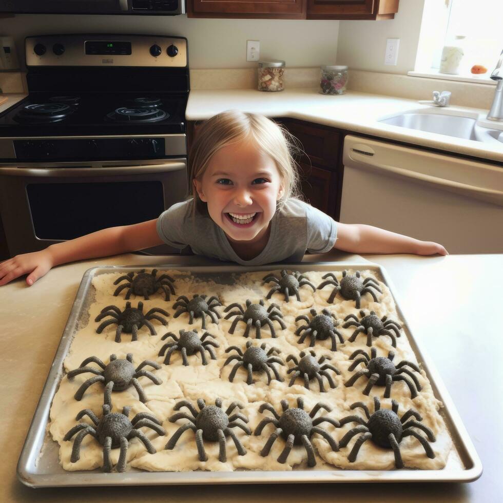 alegre Garoto com brinquedo dentro cozinha às casa foto